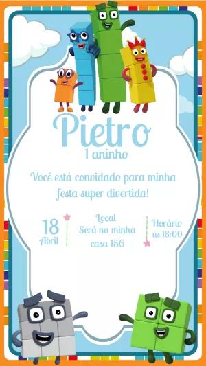 Convite de Aniversário Numberblocks com Personagens para Editar