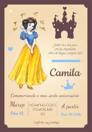 Convite de Aniversário Branca de Neve Clássica para Editar