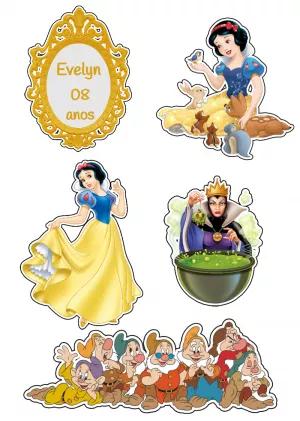 Topo de Bolo Branca de Neve com Personagens para Editar Online
