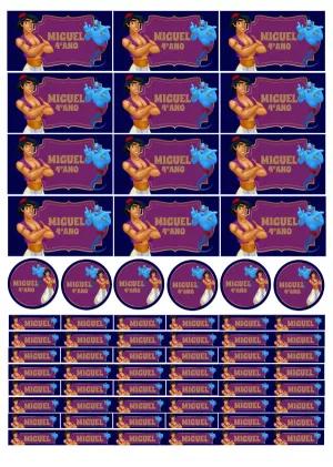Etiqueta Escolar Aladdin e Gênio para Editar e Imprimir