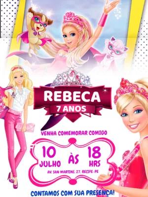 Convite de Aniversário Barbie Super Princesa para Editar Online