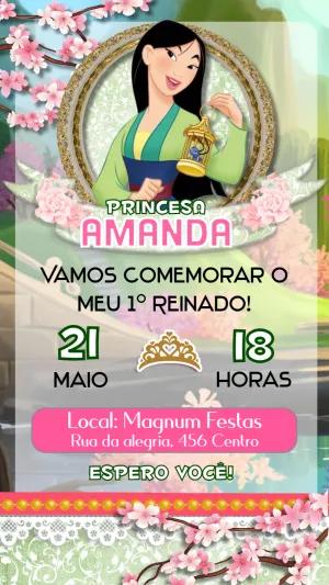 Convite de Aniversário Mulan para Editar Online