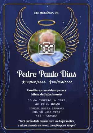 Convite Missa de Falecimento Asas de Anjo Douradas Editável