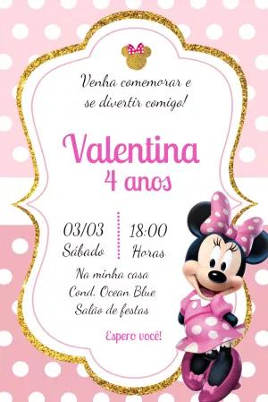 Convite Aniversário Minnie Mouse Rosa para Editar Online