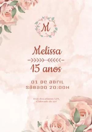 Convite de 15 Anos Floral com Rosas para Editar Online