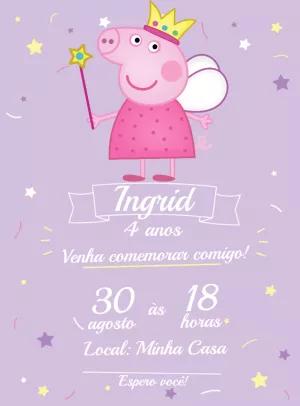 Convite Aniversário Peppa Pig Fada para Editar Online
