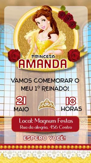 Convite Aniversário Princesa Bela para Editar Online