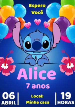 Convite de Aniversário Stitch para Editar e Imprimir