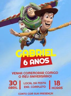 Convite de Aniversário Toy Story com Woody e Buzz para Editar