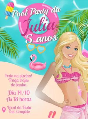 Convite Aniversário Barbie Pool Party para Editar Online