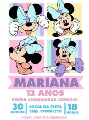 Convite Aniversário Minnie Mouse Pastel para Editar Online
