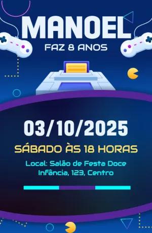 Convite Aniversário Vídeo Game Retrô para Editar Online