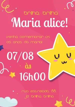Convite Aniversário Brilha Brilha Estrelinha para Editar Online