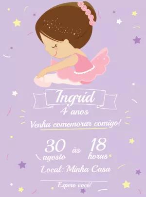 Convite de Aniversário Bailarina para Editar Online