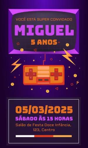 Convite Aniversário Vídeo Game Retrô para Editar Online