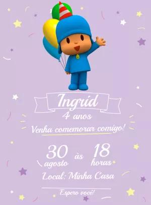 Convite de Aniversário Pocoyo para Editar e Imprimir