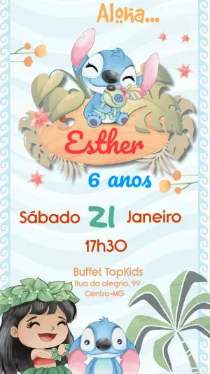 Convite Aniversário Lilo e Stitch Aquarela para Editar Online