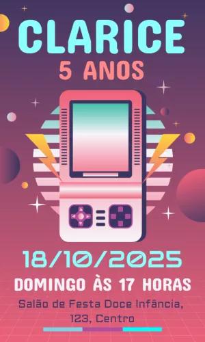 Convite Aniversário Vídeo Game Retrô para Editar Online