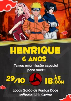 Convite Aniversário Naruto Shippuden para Editar Online