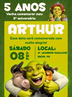 Convite de Aniversário Shrek com Personagens para Editar Online