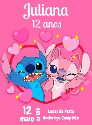 Convite de Aniversário Stitch e Angel para Editar Online