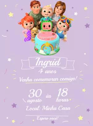 Convite de Aniversário Cocomelon com Personagens para Editar