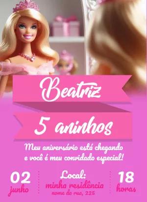 Convite de Aniversário Barbie Editável para Imprimir e Enviar