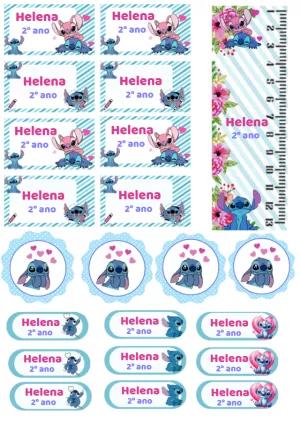 Kit Etiqueta Escolar Stitch e Angel para Editar Online