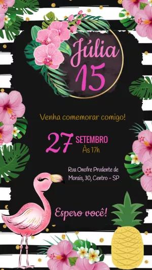Convite de Aniversário Flamingo Tropical para Editar Online