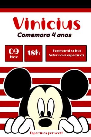 Convite de Aniversário Mickey Mouse Clássico para Editar Online