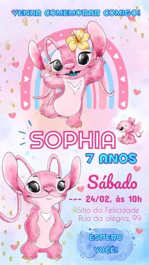 Convite de Aniversário Angel Stitch Aquarela para Editar Online