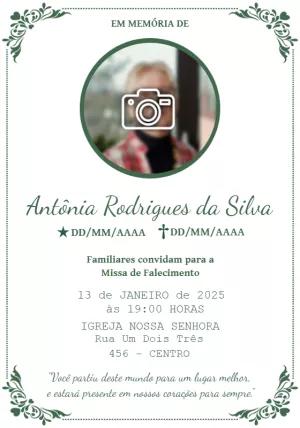 Convite Missa de Falecimento com Foto para Editar Online