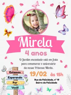 Convite Aniversário Jardim das Borboletas com Foto para Editar