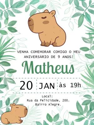 Convite de Aniversário Capivara Fofa para Editar Online