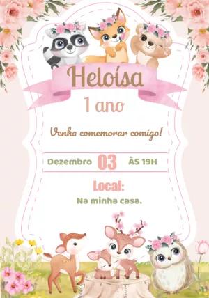 Convite Aniversário Bosque Encantado com Animais para Editar