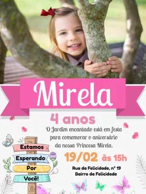 Convite Aniversário Jardim das Borboletas com Foto para Editar