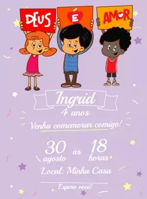 Convite de Aniversário Três Palavrinhas para Editar Online