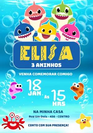 Convite de Aniversário Baby Shark para Editar Online e Imprimir