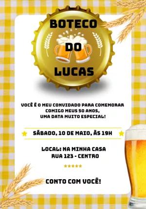 Convite de Aniversário Tema Boteco para Editar e Imprimir