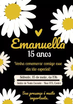 Convite Aniversário 15 anos Margaridas para Editar Online