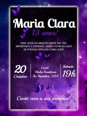 Convite de Aniversário Galáxia com Borboletas para Editar