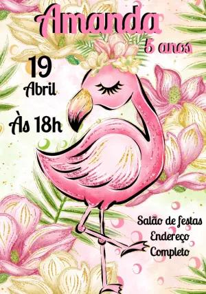 Convite de Aniversário Flamingo Tropical em Aquarela para Editar