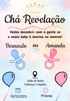 Convite Chá Revelação Coroa Rosa e Azul para Editar Online