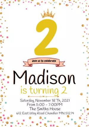 Princess Birthday Invitation with Gold Crown to Edit Online