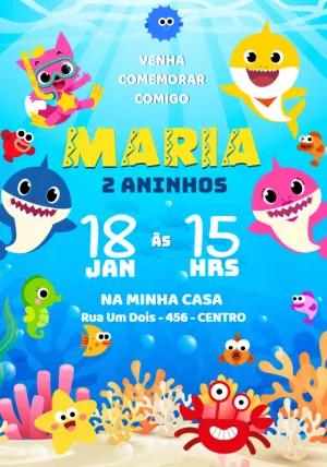 Convite de Aniversário Baby Shark Editável Online