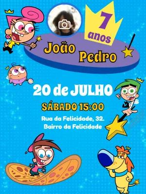 Convite Aniversário Padrinhos Mágicos com Foto para Editar