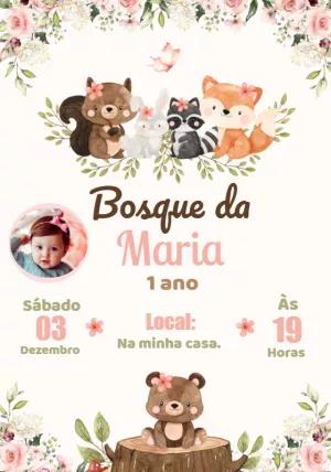 Convite Aniversário Bosque com Foto para Editar Online