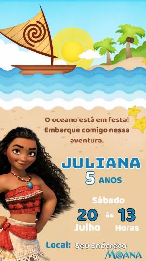 Convite de Aniversário Moana Aventura no Mar para Editar
