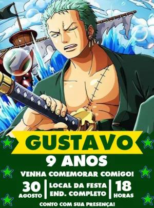 Convite de Aniversário Zoro One Piece para Editar Online