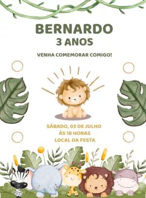 Convite Aniversário Safari Leãozinho para Editar Online